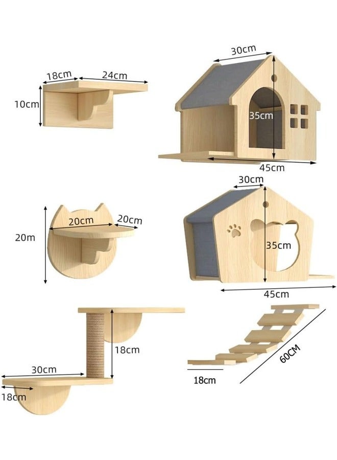 Generic Cat Climbing Shelves Wall Mounted, Wood Cat Wall Shelf and Cat Perch Set, Cat Climbing Frame Bridge Ladder Steps Indoor Wooden with Sisal Scratching Post and 4 Cat Wall Shelves Natural Wood Cat Walkways for Sleeping, Playing, Climbing, and Lounging  - Image 2