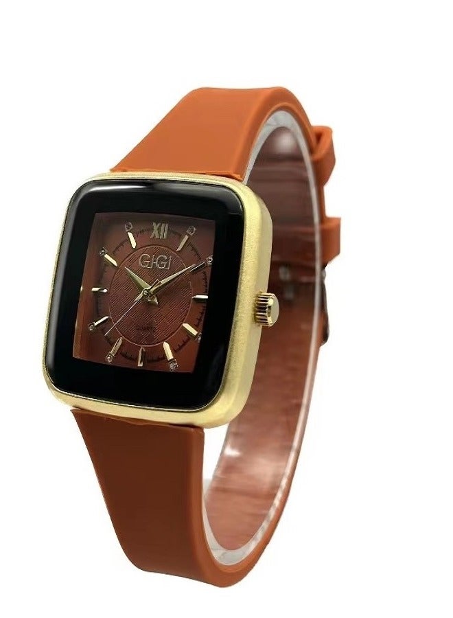 GIGI Analog Watch With Orange Leather Strap - Image 1