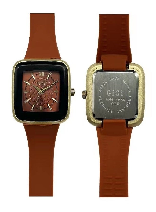 GIGI Analog Watch With Orange Leather Strap - Image 2