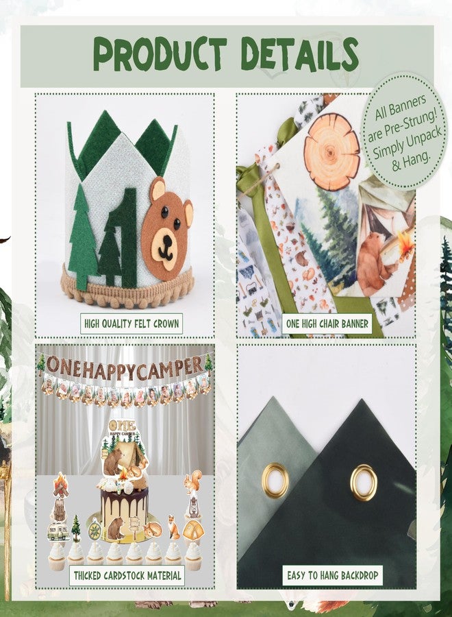 THAWAY One Happy Camper Birthday Decorations 109Pcs Camping 1st Birthday Party Supplies Camp Themed Balloon Garland with Balloon Box Backdrop Monthly Photo High Chair Banner Cake Topper Cutout Crown Poster - Image 4