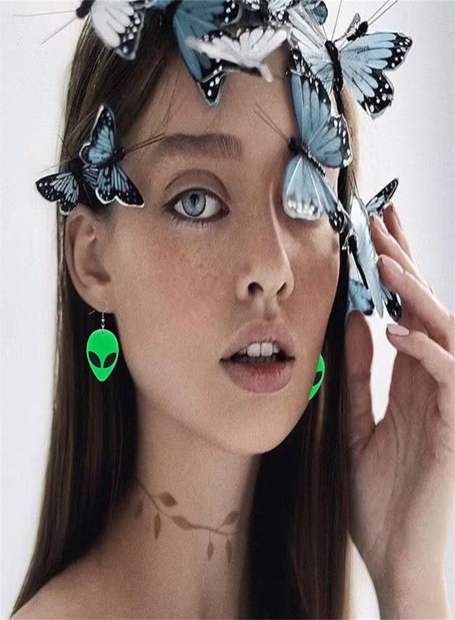 WCRAZYE UFO Aliens Earrings Cartoon Cosmos Weird Earrings Fun Cute UFO Space Dangle Earrings Acrylic Alien Earrings for Women Funny Novelty Earrings Jewelry (Green Alien) - Image 2
