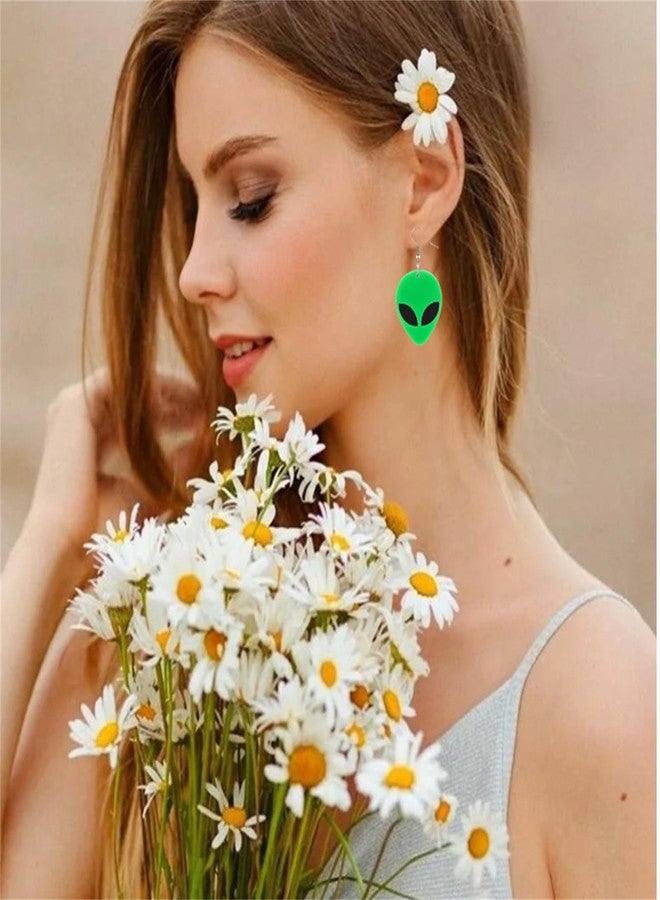 WCRAZYE UFO Aliens Earrings Cartoon Cosmos Weird Earrings Fun Cute UFO Space Dangle Earrings Acrylic Alien Earrings for Women Funny Novelty Earrings Jewelry (Green Alien) - Image 3
