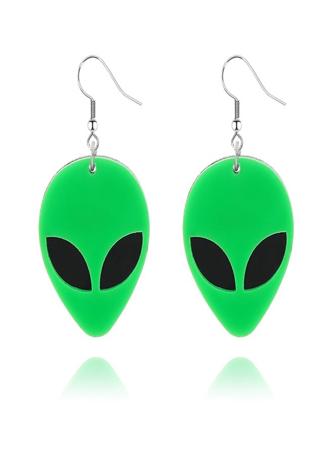WCRAZYE UFO Aliens Earrings Cartoon Cosmos Weird Earrings Fun Cute UFO Space Dangle Earrings Acrylic Alien Earrings for Women Funny Novelty Earrings Jewelry (Green Alien) - Image 1