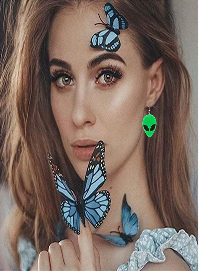 WCRAZYE UFO Aliens Earrings Cartoon Cosmos Weird Earrings Fun Cute UFO Space Dangle Earrings Acrylic Alien Earrings for Women Funny Novelty Earrings Jewelry (Green Alien) - Image 4