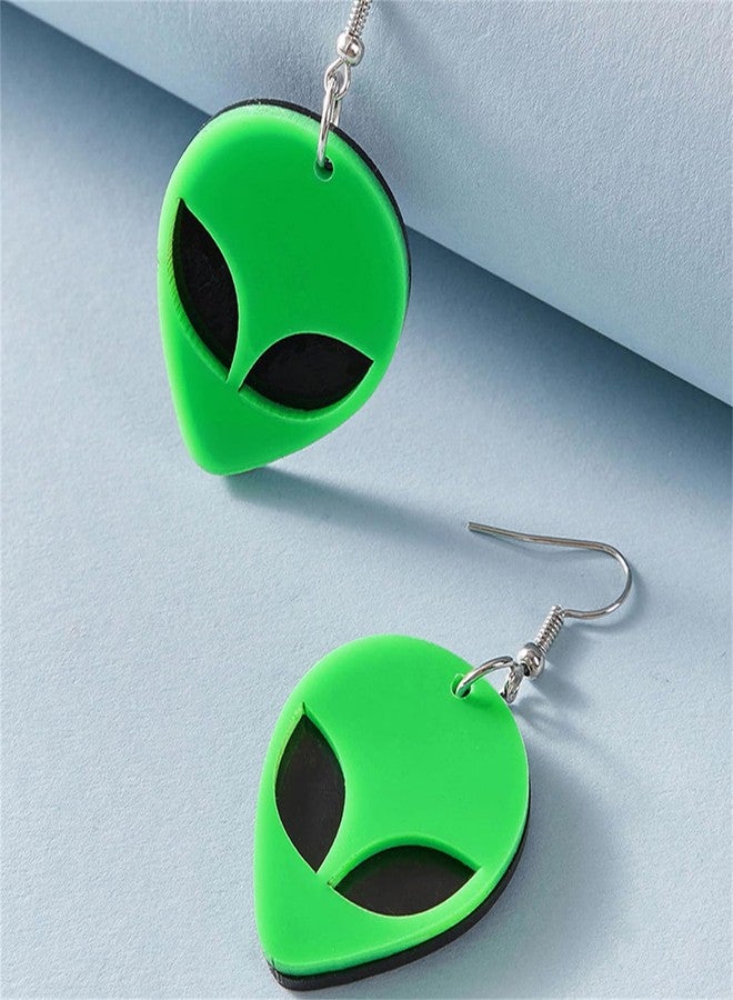WCRAZYE UFO Aliens Earrings Cartoon Cosmos Weird Earrings Fun Cute UFO Space Dangle Earrings Acrylic Alien Earrings for Women Funny Novelty Earrings Jewelry (Green Alien) - Image 5