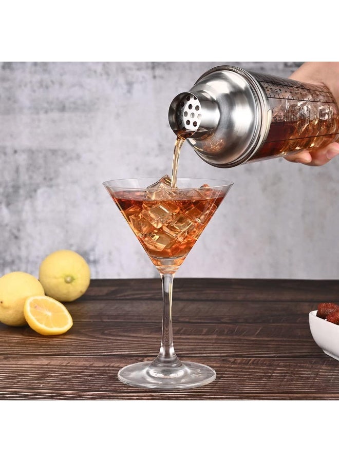 Transparent Glass Cocktail Shaker 14 oz with Printed Recipes on the Side, Crystal Bar Shaker with Measuring Jigger, Built-in Strainer and Leak-Proof Stopper - Image 2