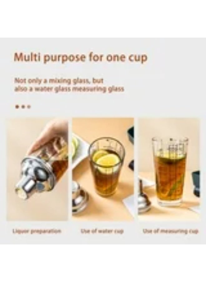 Transparent Glass Cocktail Shaker 14 oz with Printed Recipes on the Side, Crystal Bar Shaker with Measuring Jigger, Built-in Strainer and Leak-Proof Stopper - Image 3