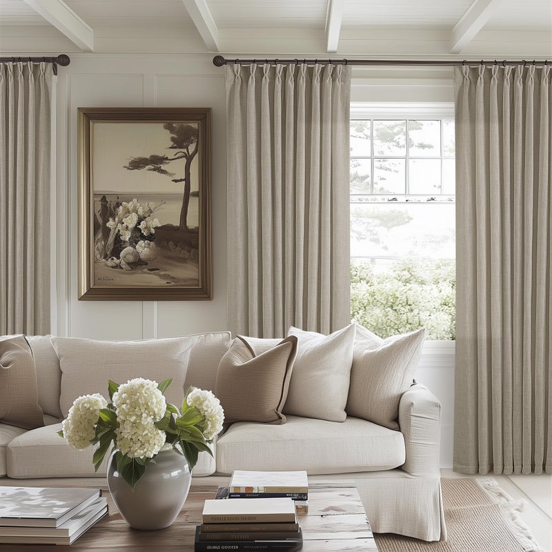 TWODRAPES Pinch Pleated Linen 102 Inch Curtains 60 Inch Width for Living Room Divider Light Filtering Semi Sheer Burlywood Taupe Extra Wide Patio Curtains for Sliding Door Floor Ceiling Picture Window 60x102 - Image 1