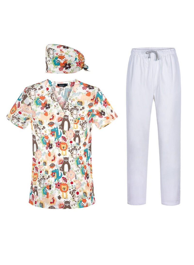 KUYING New V-neck Printed Short Sleeved Pants Surgical Gown And Work Uniform  - Image 1