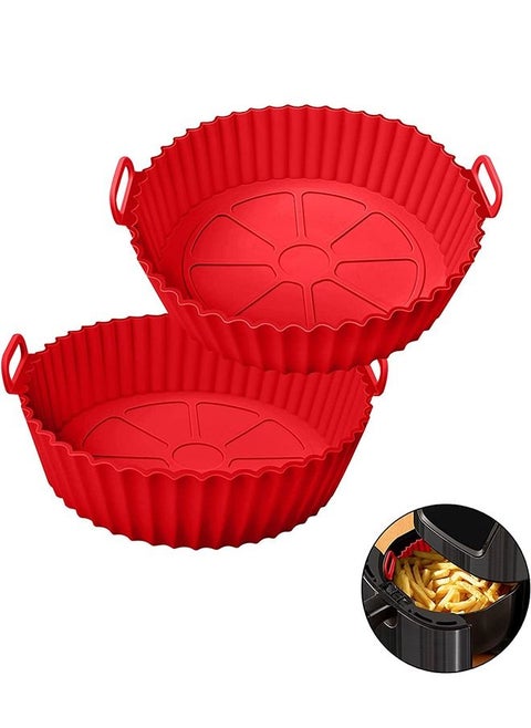 2 Pcs Air Fryer Silicone Liner Non Stick Reusable Red