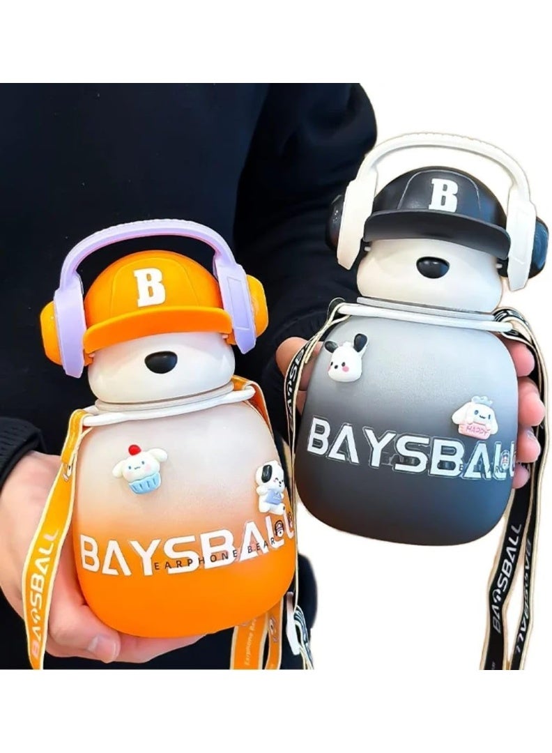 Baysa Baseball Bear Shaped Water Bottle Headphone Holder for Kids, 650ml School Water Bottle for Children (Multicolor) - Image 1