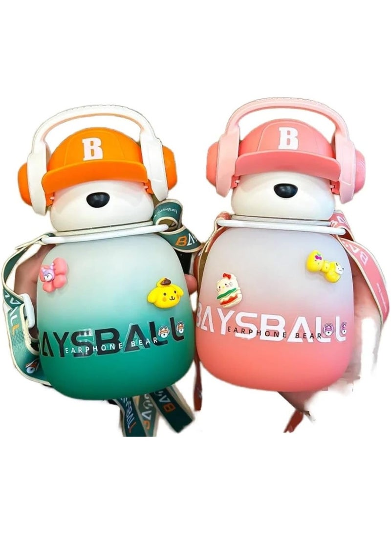 Baysa Baseball Bear Shaped Water Bottle Headphone Holder for Kids, 650ml School Water Bottle for Children (Multicolor) - Image 2