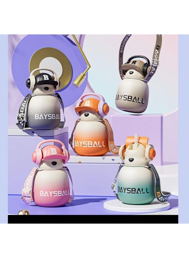 Baysa Baseball Bear Shaped Water Bottle Headphone Holder for Kids, 650ml School Water Bottle for Children (Multicolor) - Image 5