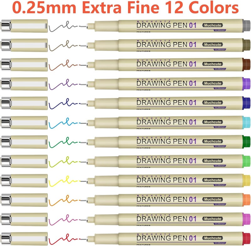 KOUSICOO Muchcute Micro Fineliner Drawing Art Pens: 20 Set (12 Colors & 8 Black) Extra Fine Line Waterproof Ink Artist Supplies Archival Inking Ultra Thin Markers Sketch Sketching Watercolor Zentangle Stuff - Image 2