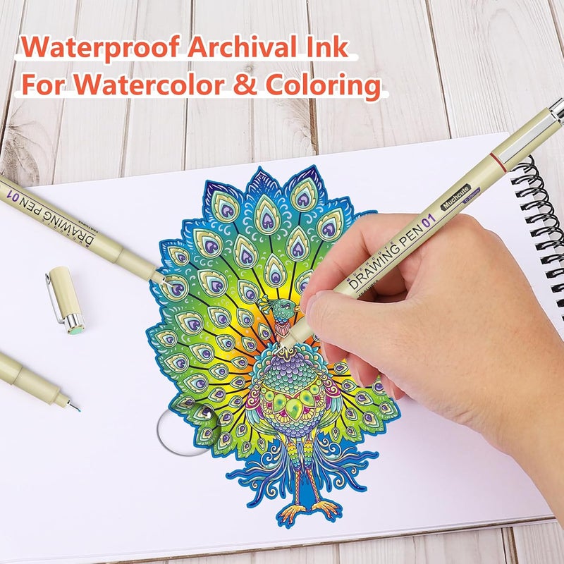 KOUSICOO Muchcute Micro Fineliner Drawing Art Pens: 20 Set (12 Colors & 8 Black) Extra Fine Line Waterproof Ink Artist Supplies Archival Inking Ultra Thin Markers Sketch Sketching Watercolor Zentangle Stuff - Image 4