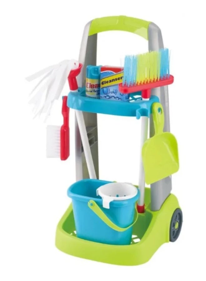 PlayGo Sweep & Mop Cleaning Trolley Playset, 15-Piece Pretend Play Cleaning Toy for Kids - Image 2