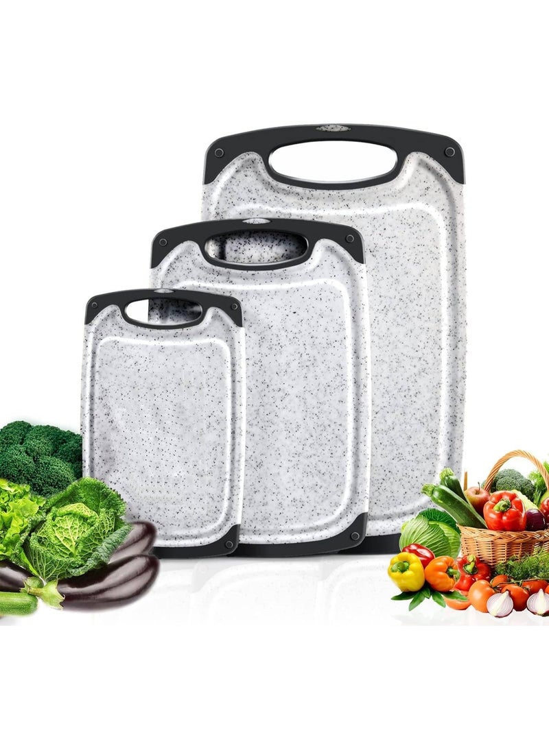 كيتشينو مجموعة ألواح تقطيع من البولي إيثيلين عالي الكثافة بتصميم حجري - مقبض مطاطي، مجرى للعصائر، فتحة لتمرير السوائل، غير مسامي، متين، يدوم طويلاً وخالٍ من مادة BPA، سهل التنظيف، مجموعة من 3 ألواح رمادية من البولي فينيل كلوريد - Image 1