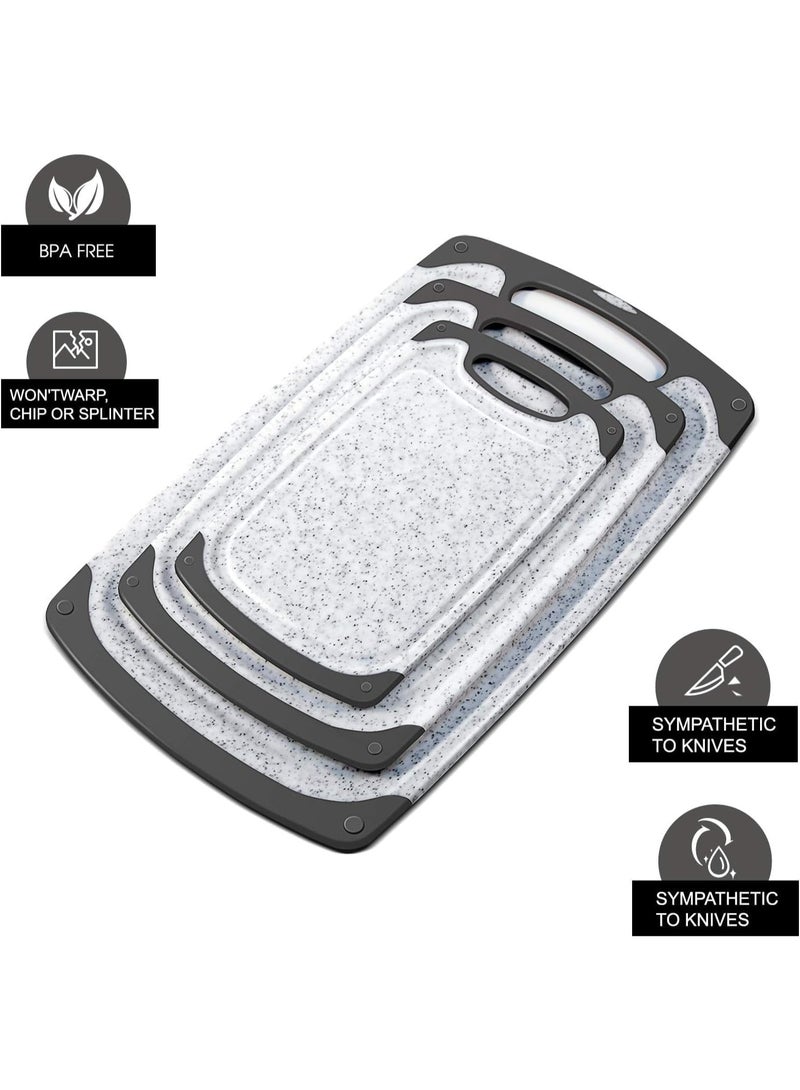 كيتشينو مجموعة ألواح تقطيع من البولي إيثيلين عالي الكثافة بتصميم حجري - مقبض مطاطي، مجرى للعصائر، فتحة لتمرير السوائل، غير مسامي، متين، يدوم طويلاً وخالٍ من مادة BPA، سهل التنظيف، مجموعة من 3 ألواح رمادية من البولي فينيل كلوريد - Image 3