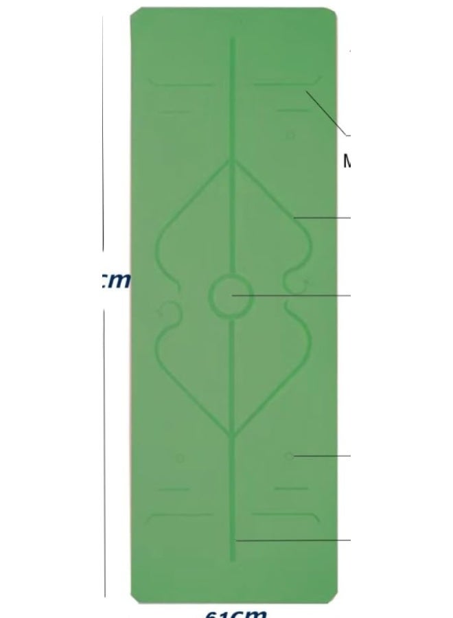 Cyber حصيرة يوغا، حصيرة للياقة البدنية غير قابلة للانزلاق مع علامات محاذاة للنساء والرجال، 183 × 61 × 0.6 سم سمك صديقة للبيئة TPE، حزام حمل وحقيبة تخزين متضمنة - أخضر / رمادي - Image 1
