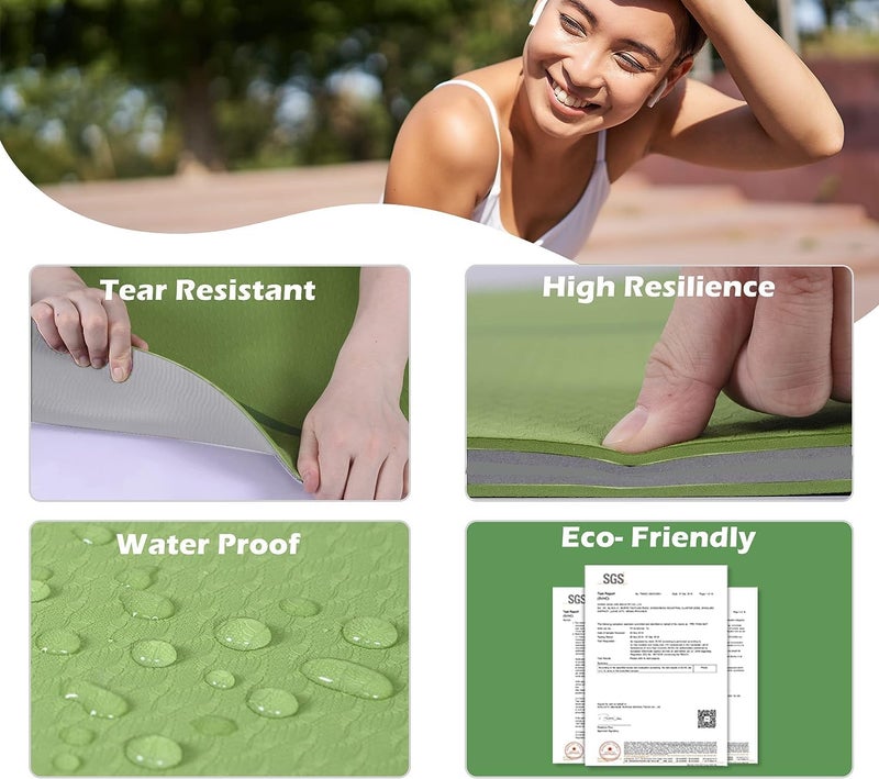 Cyber حصيرة يوغا، حصيرة للياقة البدنية غير قابلة للانزلاق مع علامات محاذاة للنساء والرجال، 183 × 61 × 0.6 سم سمك صديقة للبيئة TPE، حزام حمل وحقيبة تخزين متضمنة - أخضر / رمادي - Image 4
