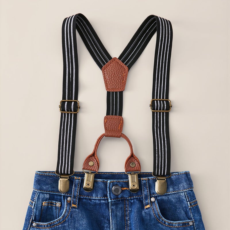 Unisex Kids Suspenders For Boys Girls Toddler All Age Fit Stripe Pants Suspender Clips - Image 3
