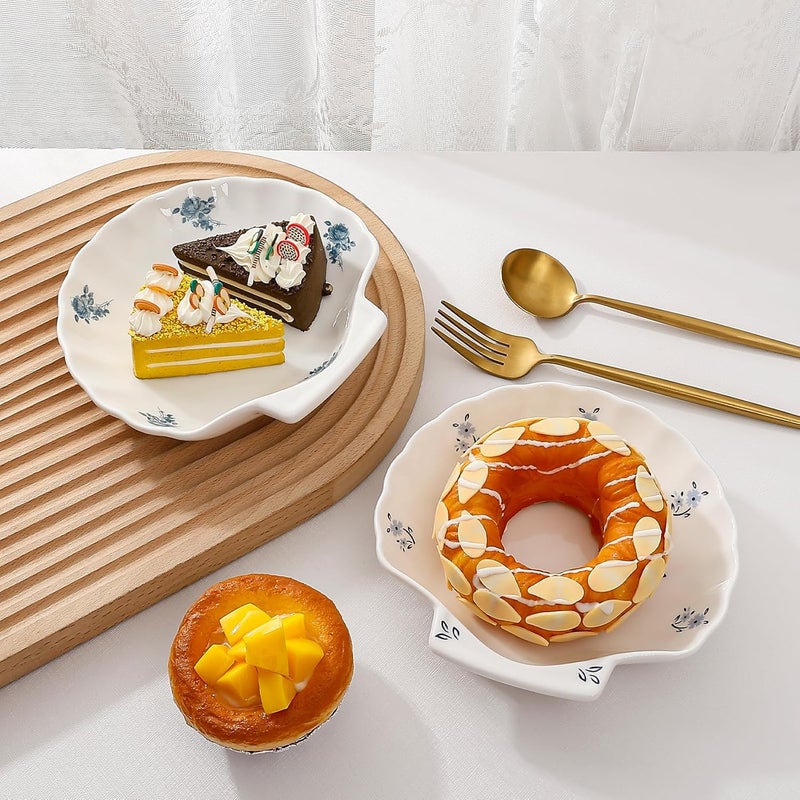 Koythin Ceramic Dinner Plate Cute Shell Shape Creative Plates Design Printed Flowers Dinnerware for Office and Home Kitchen Plates for Dessert Floral - Image 5