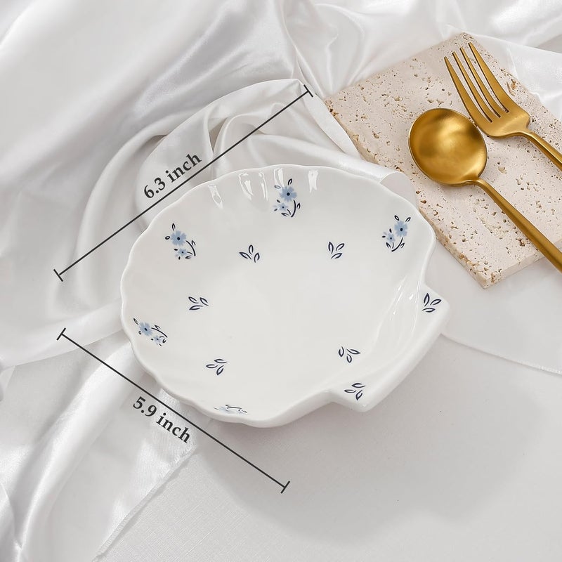 Koythin Ceramic Dinner Plate Cute Shell Shape Creative Plates Design Printed Flowers Dinnerware for Office and Home Kitchen Plates for Dessert Floral - Image 2