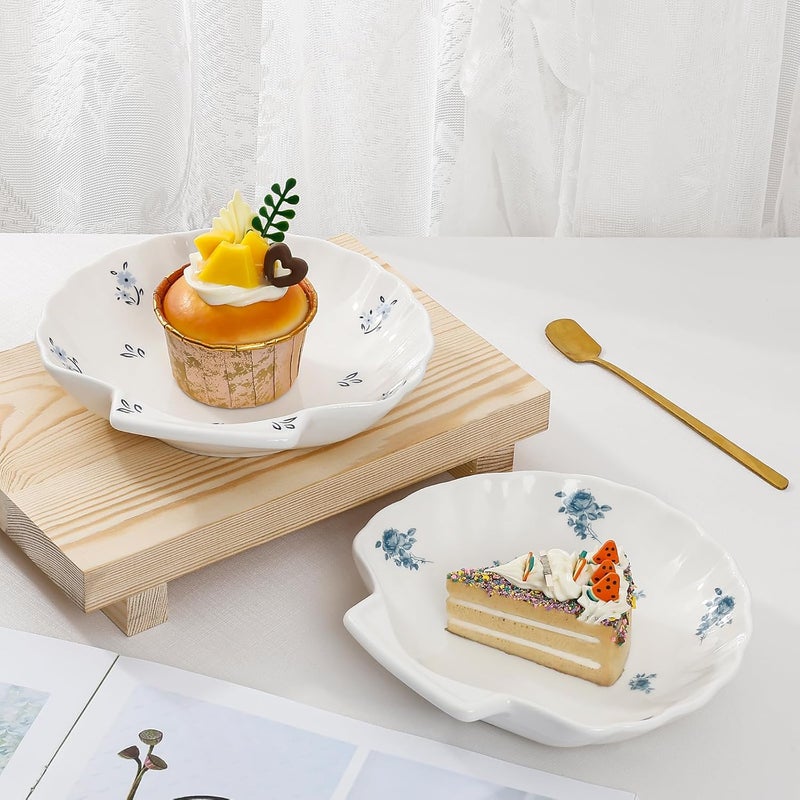 Koythin Ceramic Dinner Plate Cute Shell Shape Creative Plates Design Printed Flowers Dinnerware for Office and Home Kitchen Plates for Dessert Floral - Image 4