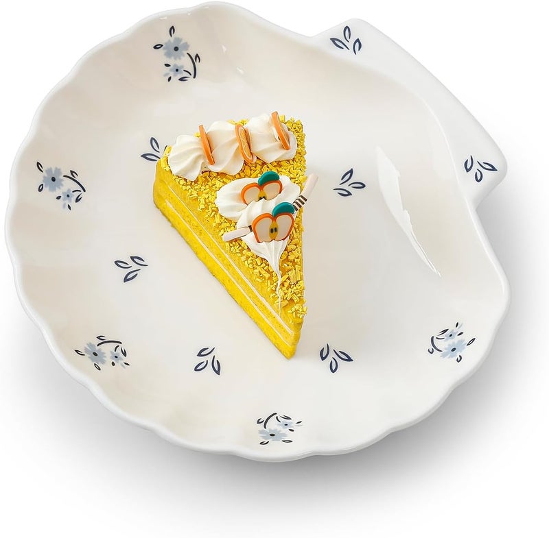 Koythin Ceramic Dinner Plate Cute Shell Shape Creative Plates Design Printed Flowers Dinnerware for Office and Home Kitchen Plates for Dessert Floral - Image 1