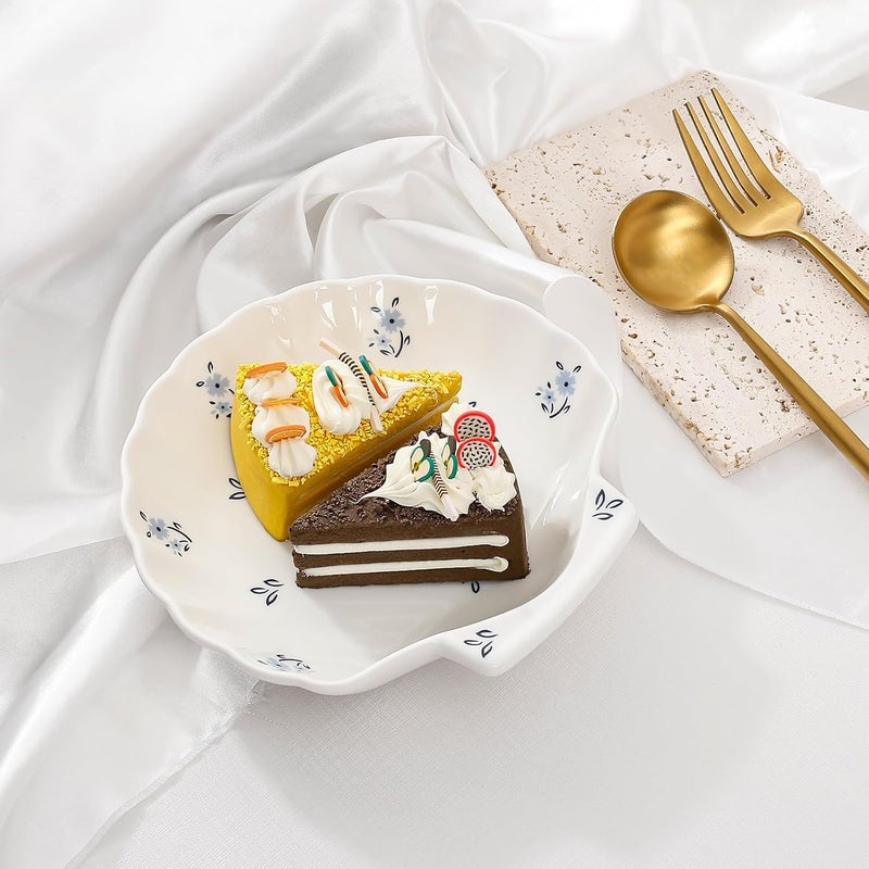 Koythin Ceramic Dinner Plate Cute Shell Shape Creative Plates Design Printed Flowers Dinnerware for Office and Home Kitchen Plates for Dessert Floral - Image 3