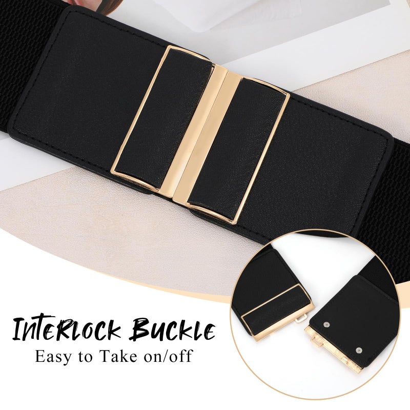 WHIPPY Women Wide Elastic Belt Stretchy Thick Belts for Women Dresses Ladies Fashion Waistband,Black,L - Image 4