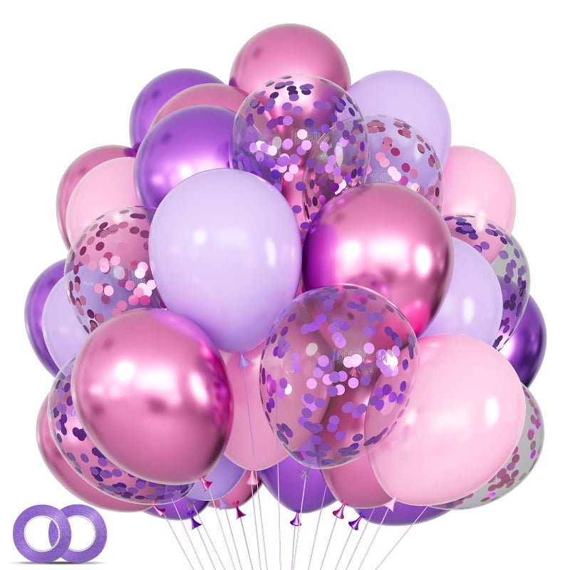 KUULBELA 68Pcs Pink and Purple Balloons 12 Inch Metallic Purple Pink Latex Balloon Confetti ballons with Ribbons Party Balloons for Wedding Girls Birthday Baby Shower Decorations - Image 2