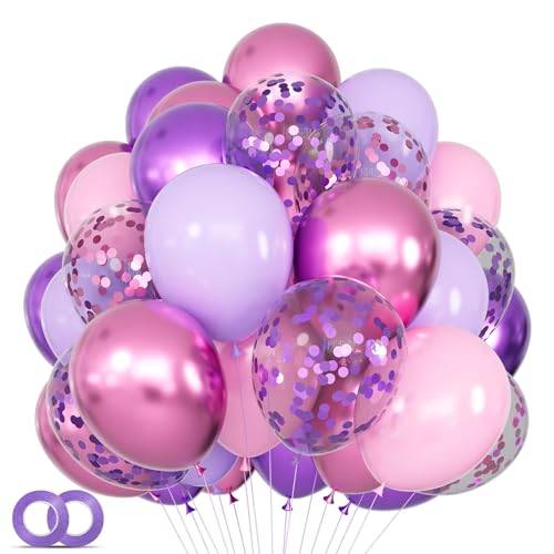 KUULBELA 68Pcs Pink and Purple Balloons 12 Inch Metallic Purple Pink Latex Balloon Confetti ballons with Ribbons Party Balloons for Wedding Girls Birthday Baby Shower Decorations - Image 1