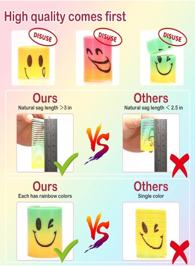 BELLSBERRY 24 قطعة ألعاب فidget ربيع قوس قزح صغيرة للأطفال – 3.5 سم نوابض ملونة و خواتم وجه مبتسم هدايا حفلات عيد الميلاد و حشوات أكياس الهدايا - Image 4