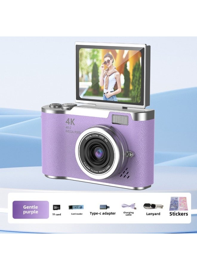Photography HD Digital Camera Electronic Flash Home Anti-shake 4K Shooting Micro SLR Camera-Color:Lk07 Purple + 64g Memory Card + Free Sticker + Card Reader + Adapter  - Image 1