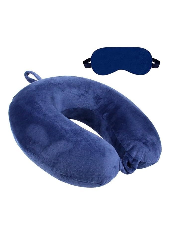 Ashtron Ashtron Travel Neck Pillow Eye Mask Set Memory Foam Support for Flights Cars Trains Comfortable Neck Pain Relief  - Image 1