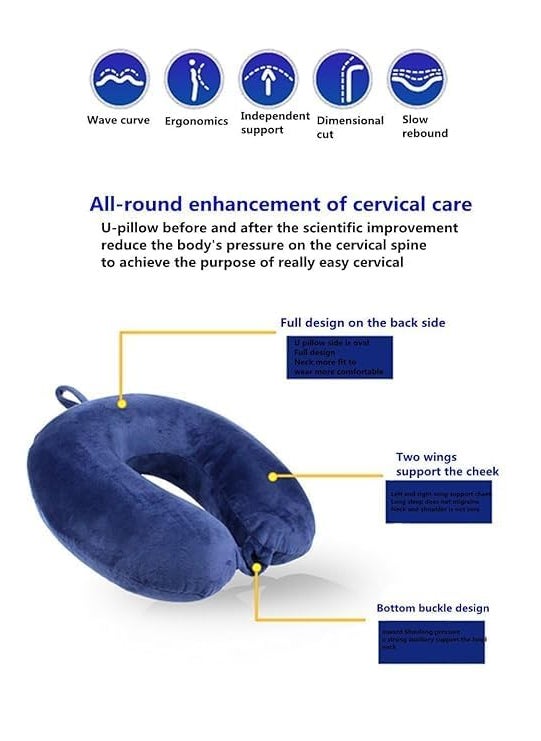 Ashtron Ashtron Travel Neck Pillow Eye Mask Set Memory Foam Support for Flights Cars Trains Comfortable Neck Pain Relief  - Image 5