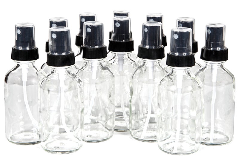 Vivaplex, 12, Clear, 1 oz Glass Bottles, with Black Fine Mist Sprayers - Image 1