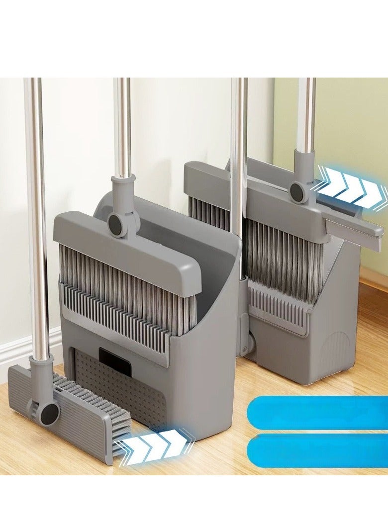 XiuWoo 4 in 1 broom and dustpan set combination household soft bristle single broom does not stick to hair sweeping broom dustpan scraper artifact special for general cleaning, gray  - Image 1
