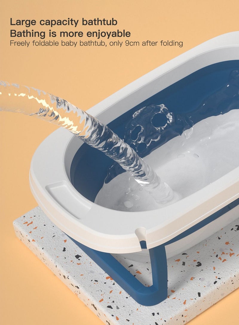 Sharpdo Foldable Baby Bathtub With Thermometer Bath Cushion Pillow Portable Safe Collapsible Bathtub For Children With Temperature Sensing Multifunction Children Shower Basin Yellow - Image 4