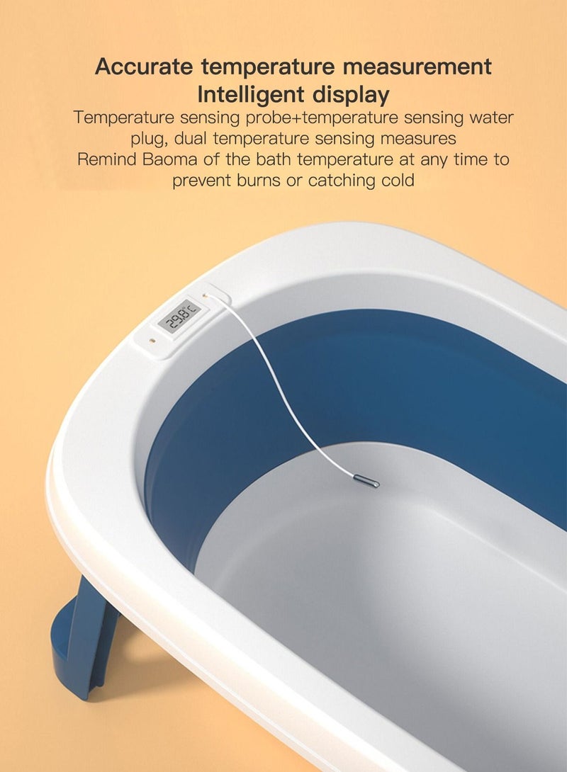 Sharpdo Foldable Baby Bathtub With Thermometer Bath Cushion Pillow Portable Safe Collapsible Bathtub For Children With Temperature Sensing Multifunction Children Shower Basin Yellow - Image 5