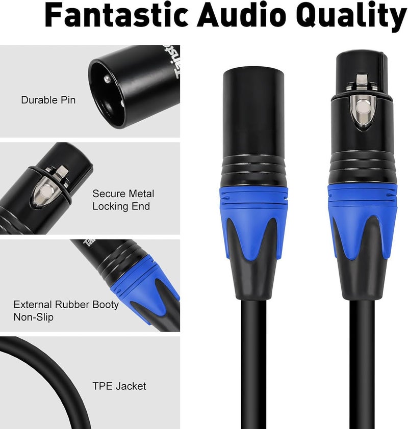 IMAGINEA 15 Meter XLR Microphone Cable | 3 Pin Male to Female Shielded Balanced Audio Cord with Gold Plated Pins for Studio Recording Live Sound Stage Mixer | Mic Interface Speaker PA System (Black) - Image 5