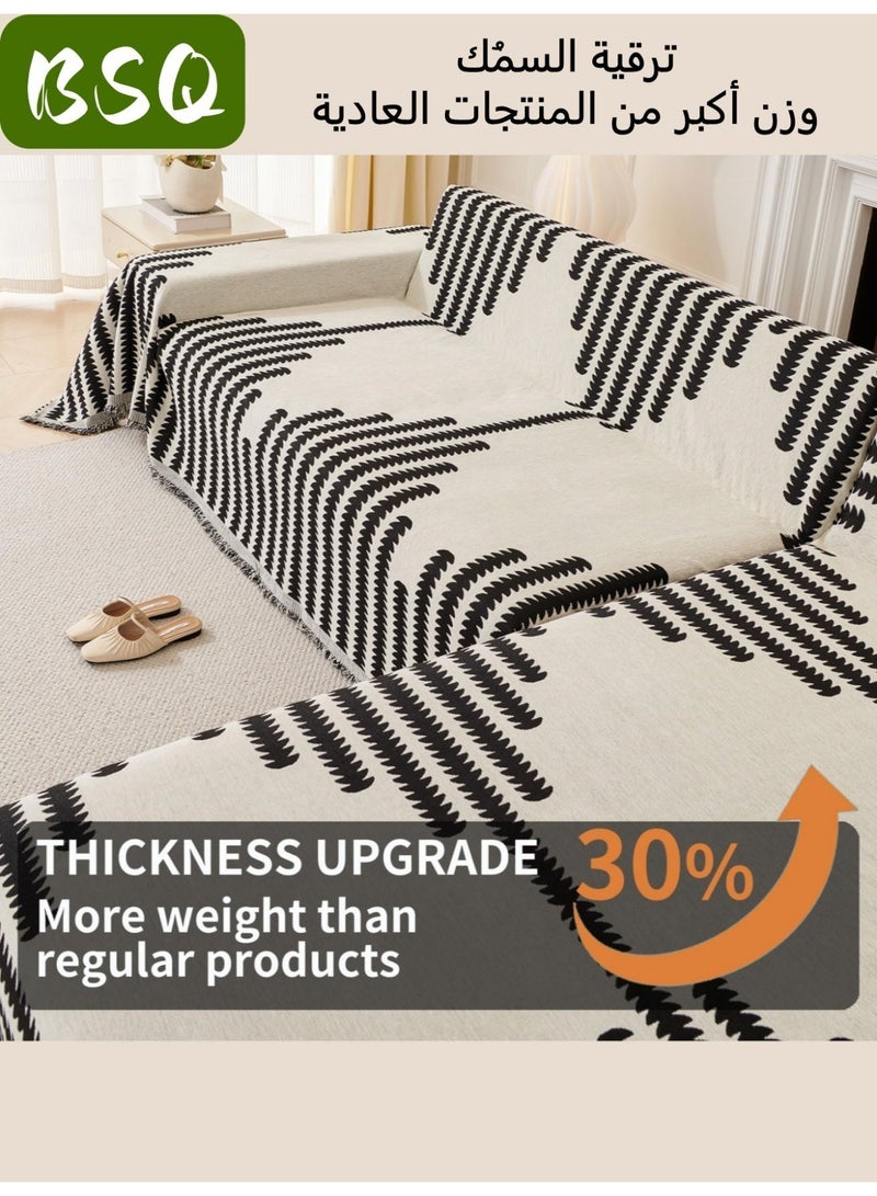 بي إس كيو غطاء أريكة تشينيل أنيق من بوهو | غطاء أريكة بوهو ذو وجهين | بطانية قابلة للغسل | واقي للحيوانات الأليفة من القطيفة غير قابل للانزلاق | عكسها (180 سم * 180 سم) - Image 2