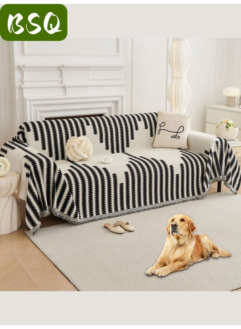 بي إس كيو غطاء أريكة تشينيل أنيق من بوهو | غطاء أريكة بوهو ذو وجهين | بطانية قابلة للغسل | واقي للحيوانات الأليفة من القطيفة غير قابل للانزلاق | عكسها (180 سم * 180 سم) - Image 5