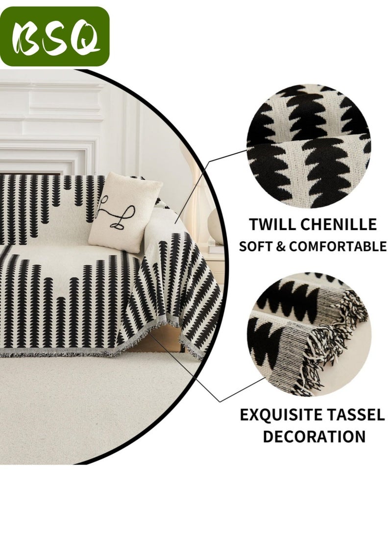 بي إس كيو غطاء أريكة تشينيل أنيق من بوهو | غطاء أريكة بوهو ذو وجهين | بطانية قابلة للغسل | واقي للحيوانات الأليفة من القطيفة غير قابل للانزلاق | عكسها (180 سم * 180 سم) - Image 4