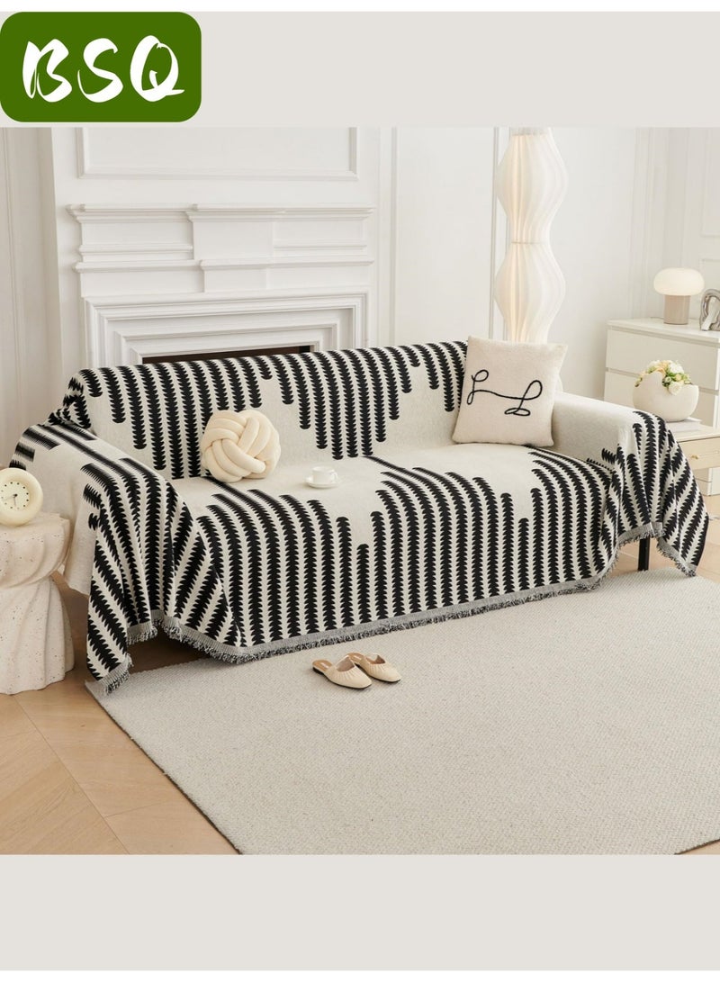 بي إس كيو غطاء أريكة تشينيل أنيق من بوهو | غطاء أريكة بوهو ذو وجهين | بطانية قابلة للغسل | واقي للحيوانات الأليفة من القطيفة غير قابل للانزلاق | عكسها (180 سم * 180 سم) - Image 1