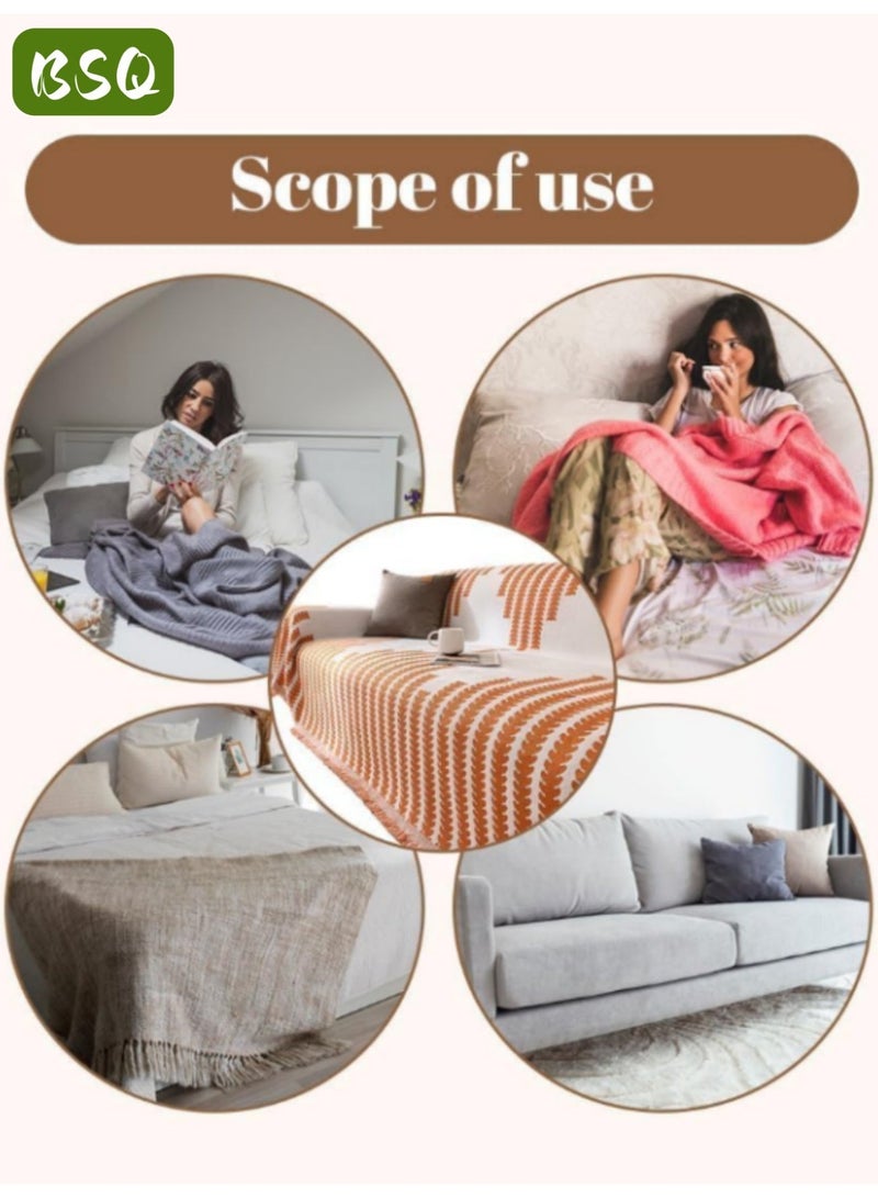 بي إس كيو غطاء أريكة تشينيل أنيق من بوهو | غطاء أريكة بوهو ذو وجهين | بطانية قابلة للغسل | واقي للحيوانات الأليفة من القطيفة غير قابل للانزلاق | عكسها (180 سم * 180 سم) - Image 5