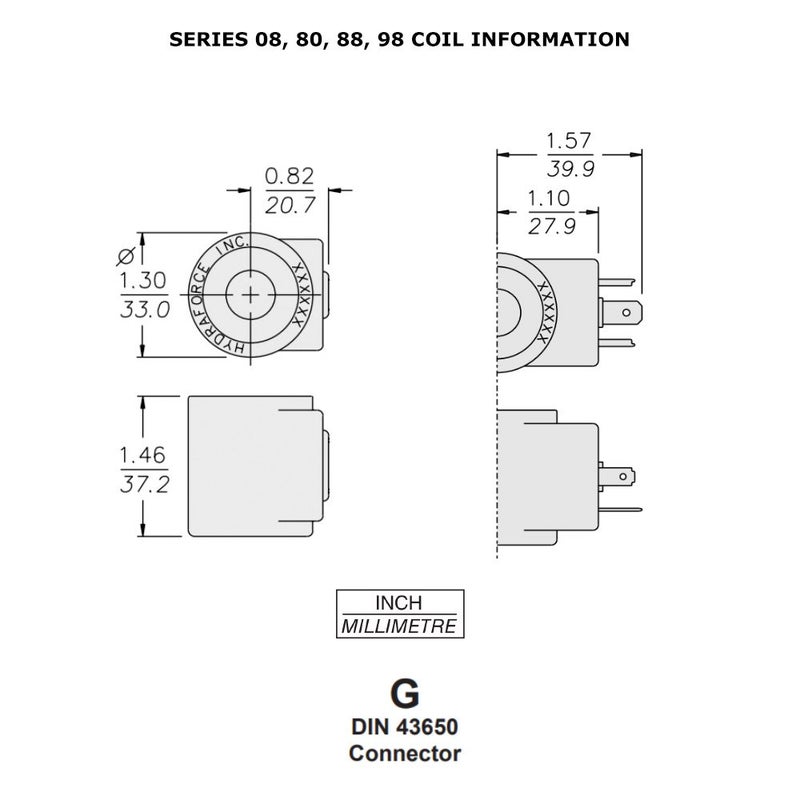 Hydraforce Store Hydra Force HY 6306012 - Coil 3 Prong DIN 12 Volt DC Fits 08, 80, 88, and 98 series Stems (1/2" Hole) - Image 2