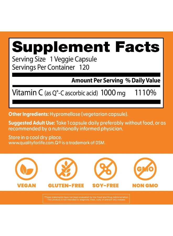 Doctor's Best, Vitamin C, Featuring Quali-C, 1000 mg, 120 Veggie Caps - Image 3