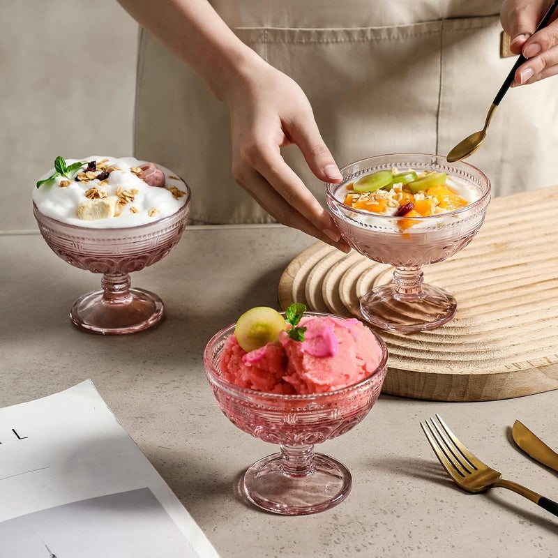 G Vintage Glass Dessert Bowl with Lid 6 oz Pink Crystal Pedestal Design for Ice Cream Parfait Sundae - Image 4